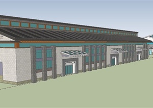 简约中式单层酒厂厂房建筑设计SU(草图大师)模型
