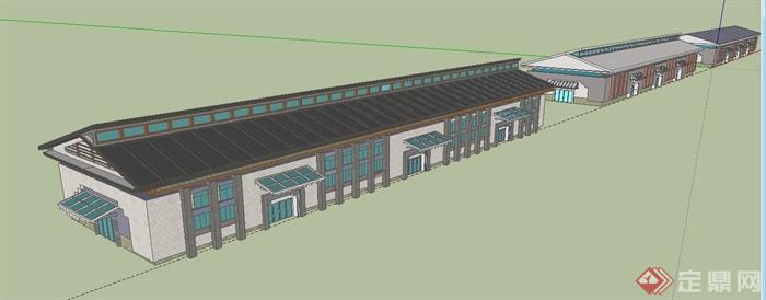简约中式单层酒厂厂房建筑设计su模型(2)