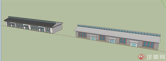 简约中式单层酒厂厂房建筑设计su模型(3)