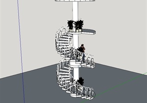 某现代风格建筑旋转楼梯设计SU(草图大师)模型