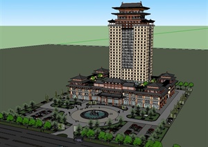 某仿唐代酒店建筑楼设计SU(草图大师)模型