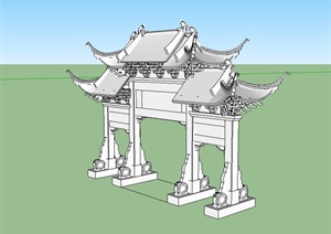 古典中式风格无材质贴图牌坊设计SU(草图大师)模型