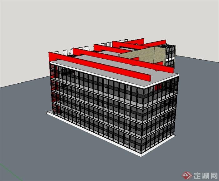 现代多层商业楼建筑设计su模型(2)