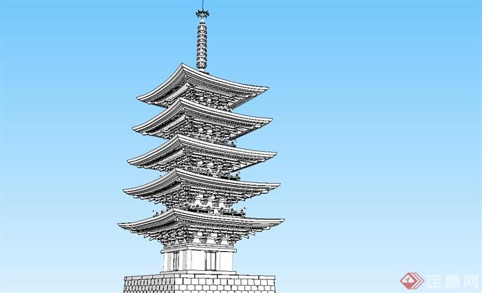 某古典中式风格旅游区景观塔设计SU模型(2)