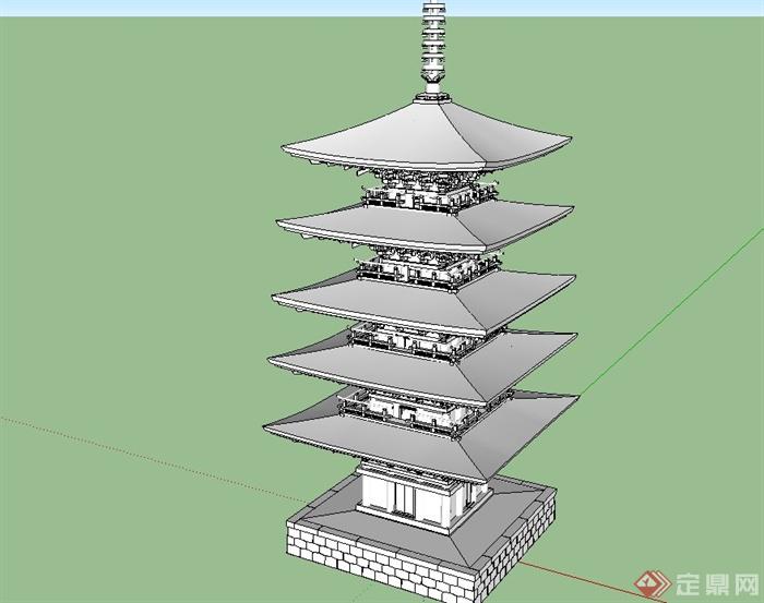 某古典中式风格旅游区景观塔设计SU模型(3)