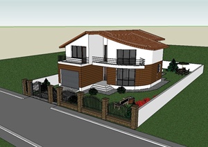 美式私人庭院别墅建筑设计SU(草图大师)模型