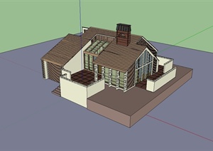 某美式独栋多层别墅建筑楼设计SU(草图大师)模型