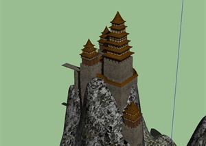 某古典中式风格山地塔楼建筑设计SU(草图大师)模型