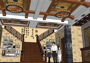 现代中式餐厅超精细设计SU(草图大师)模型