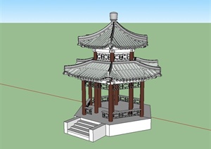 古典中式风格六角重檐古亭设计SU(草图大师)模型