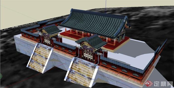 某古典中式风格旅游区古建筑设计SU模型(1)