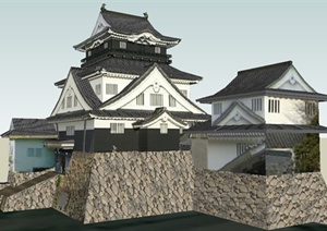 日式风格冈崎城古建筑设计SU(草图大师)模型