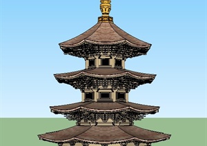 古典中式文化塔楼设计SU(草图大师)模型