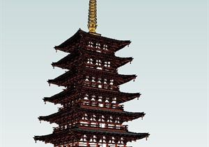 某古典中式四角塔楼设计SU(草图大师)模型