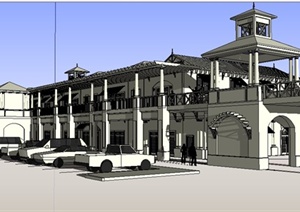 某欧式风格二层宾馆建筑设计SU(草图大师)模型
