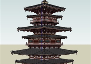 中式景观古塔设计SU(草图大师)模型