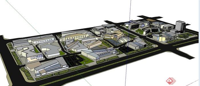 现代工业区整体建筑规划su模型(3)