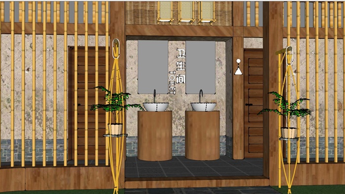 竹子厕所建筑su模型