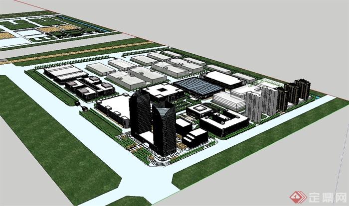 某现代风格科技产业园的规划图及建筑设计SU模型(2)