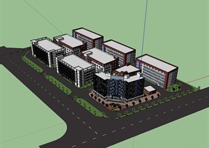 某现代风格详细精致厂区建筑楼设计SU(草图大师)模型
