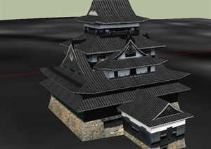 某日式风格塔阁楼旅游建筑设计SU(草图大师)模型