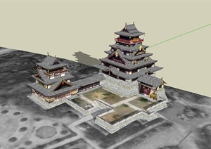 某日式风格详细精致旅游景区建筑楼设计SU(草图大师)模型