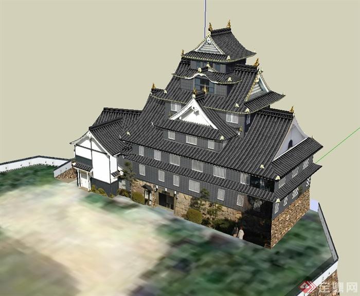 某日式风格旅游古建筑楼设计su模型(2)