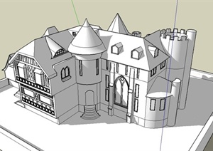 某欧式小型城堡式住宅建筑设计SU(草图大师)模型