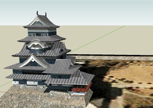 某日式松本城堡建筑SU(草图大师)模型设计