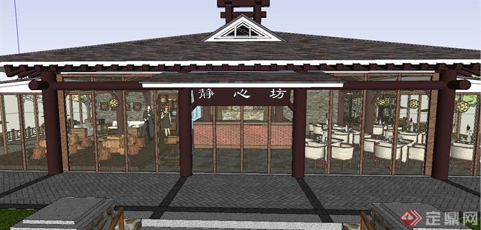 某精致现代中式风格餐厅设计SU模型(1)