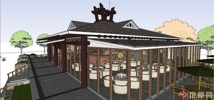 某精致现代中式风格餐厅设计SU模型(2)