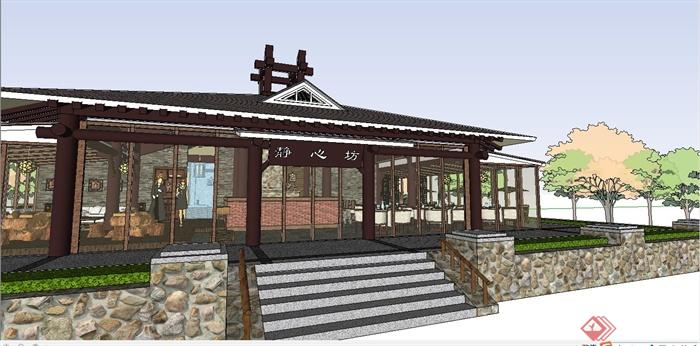 某精致现代中式风格餐厅设计SU模型(3)