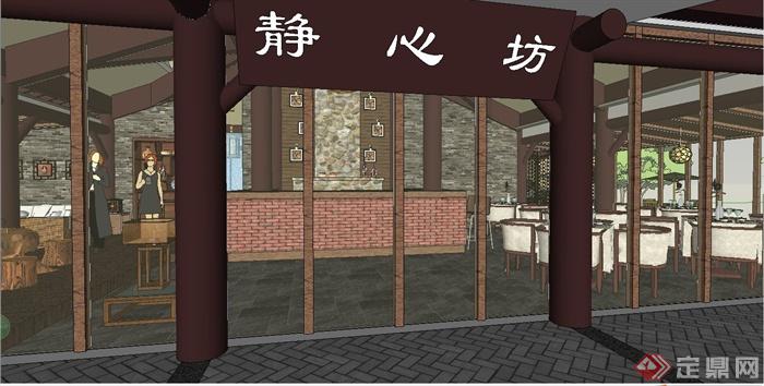 某精致现代中式风格餐厅设计SU模型(6)