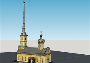 某简约欧式风格小型教堂建筑SU(草图大师)模型设计