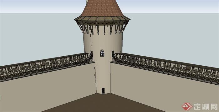 某欧式风格城墙塔楼建筑设计SU模型(1)