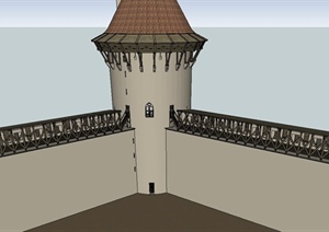 某欧式风格城墙塔楼建筑设计SU(草图大师)模型