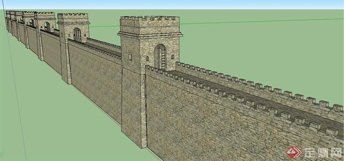 某中式古典风格城墙设计SU模型(1)