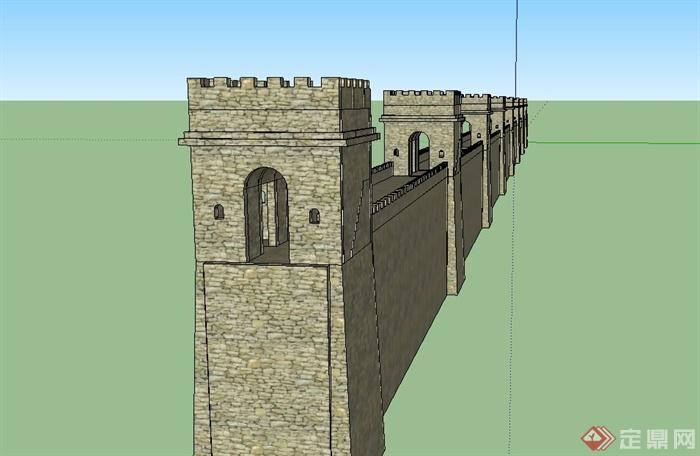 某中式古典风格城墙设计SU模型(3)