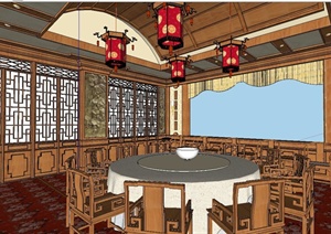 某中式古典风格宴会厅室内装饰设计SU(草图大师)模型