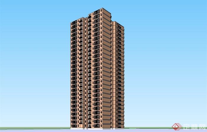 某现代风格高层小区住宅楼建筑设计SU模型(1)