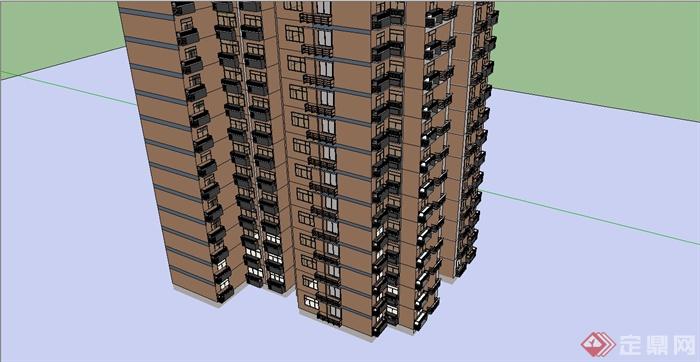 某现代风格高层小区住宅楼建筑设计SU模型(3)