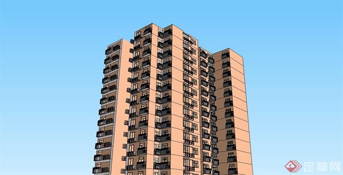某现代风格高层小区住宅楼建筑设计SU模型(4)