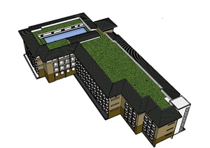 某现代中式风格厂房办公楼建筑设计SU(草图大师)模型