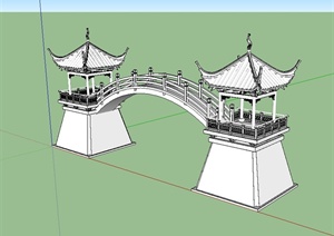 某古典中式风格跨虹长亭设计设计SU(草图大师)模型