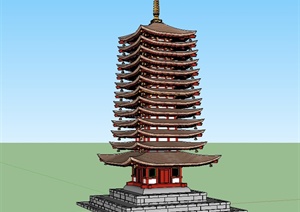古典中式风格独特塔楼建筑设计SU(草图大师)模型