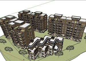 某简约欧式风格多层住宅小区建筑设计SU(草图大师)模型