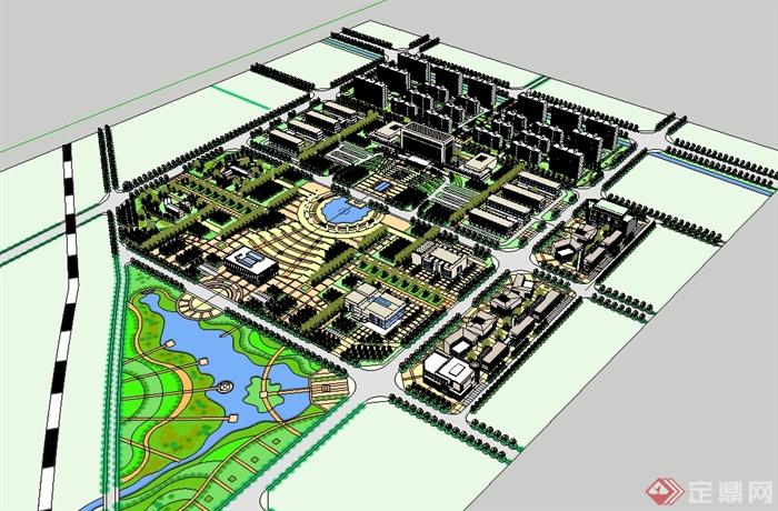 某现代风格工业园区场景及建筑设计su模型(1)