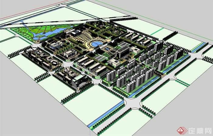 某现代风格工业园区场景及建筑设计su模型(2)