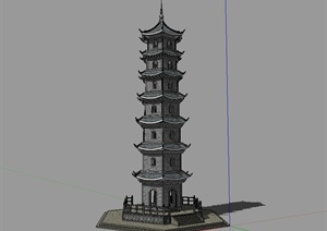 某古典中式风格多层景观塔设计SU(草图大师)模型
