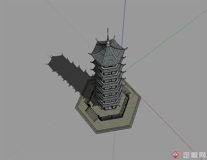 某古典中式风格多层景观塔设计su模型(3)